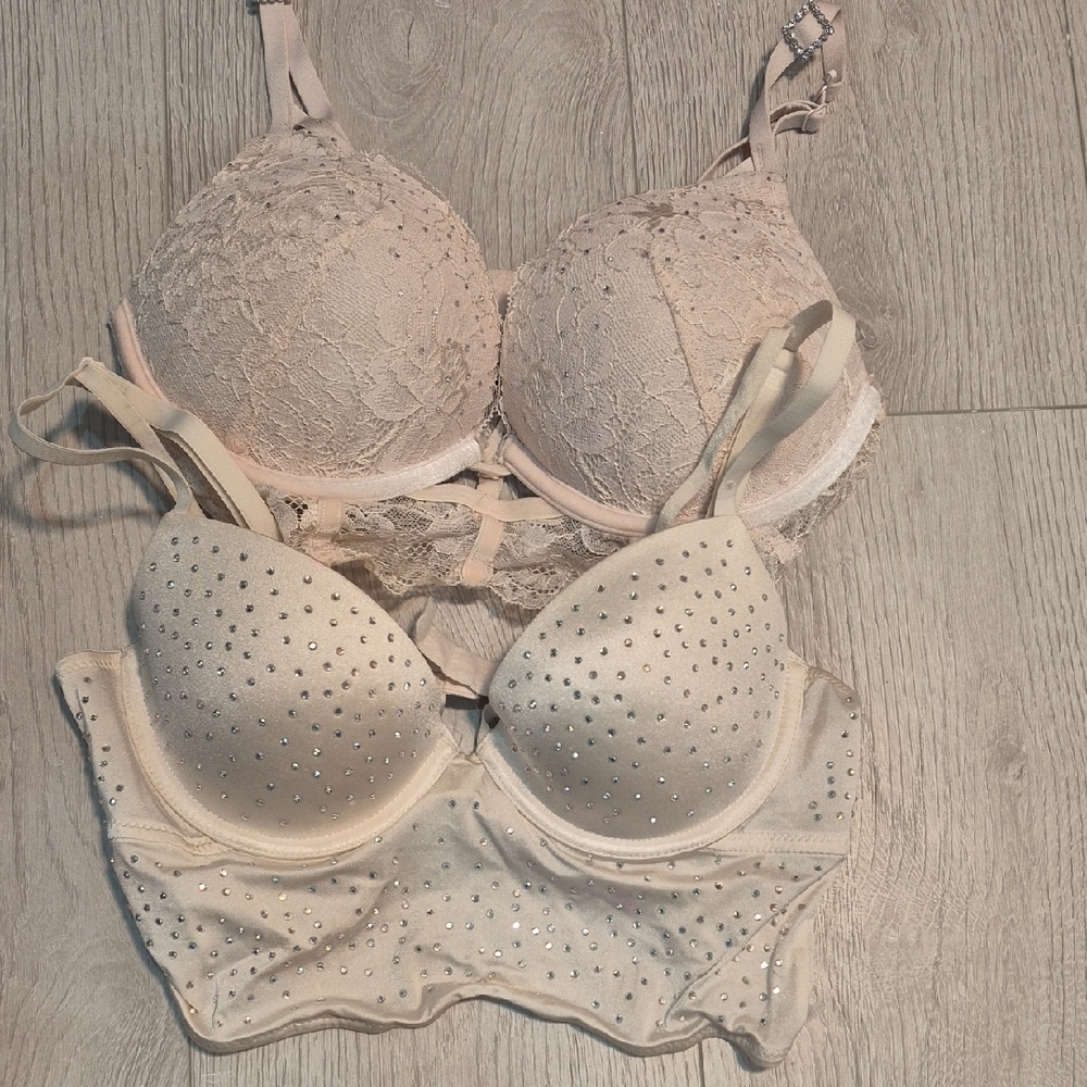 La SENZA Lace and Rhinestone Bras - Cream and White